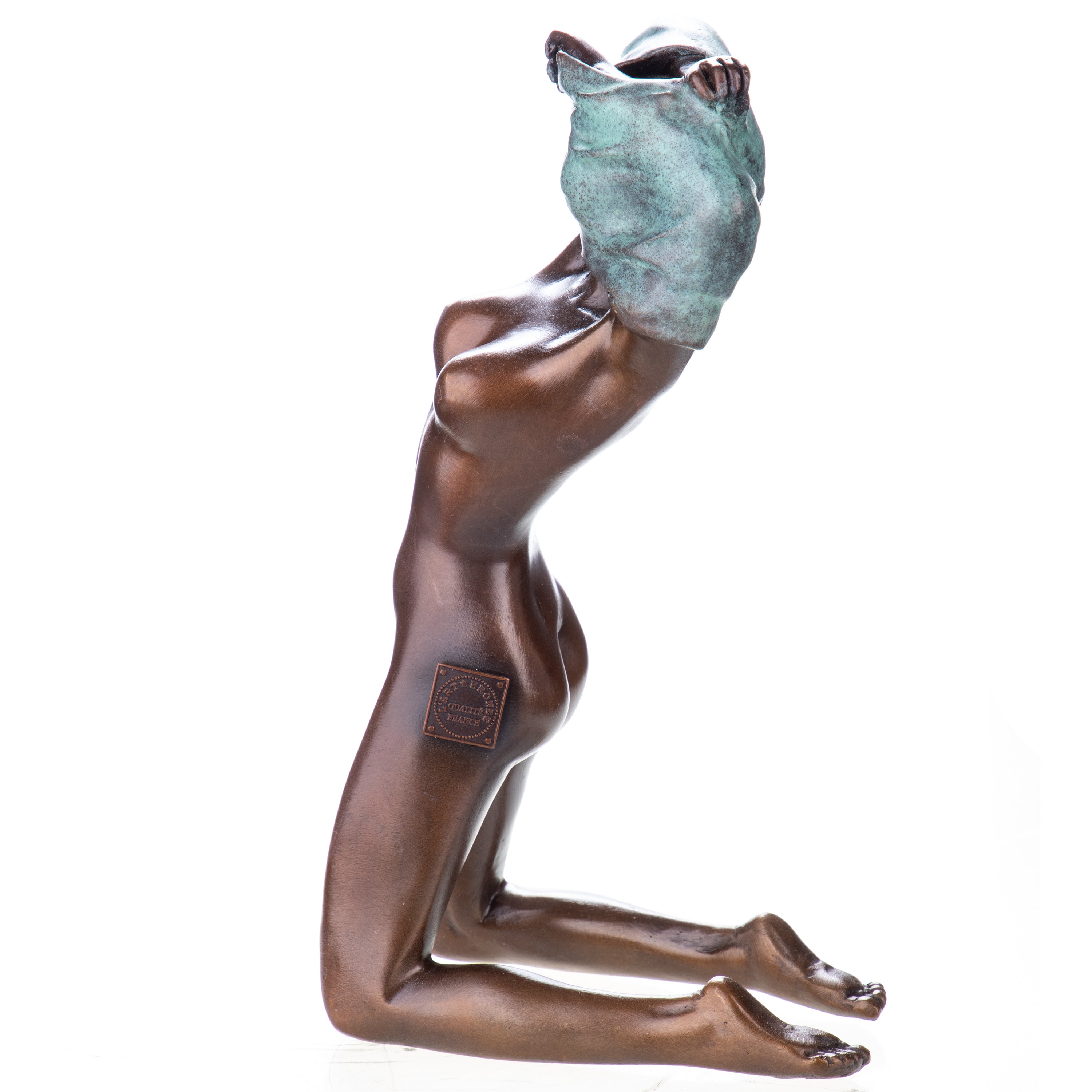 Female Nude Modern Bronze Sculpture with Green Patina