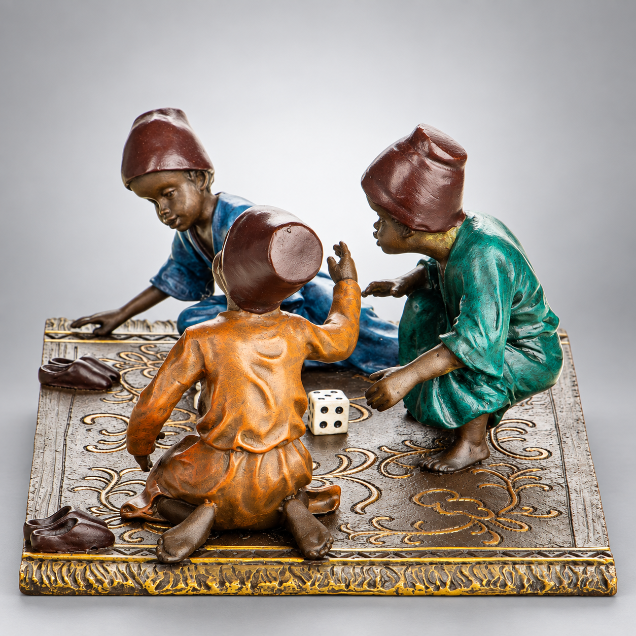 Children Playing Dice Vienna Bronze Figurine – Cold Painted