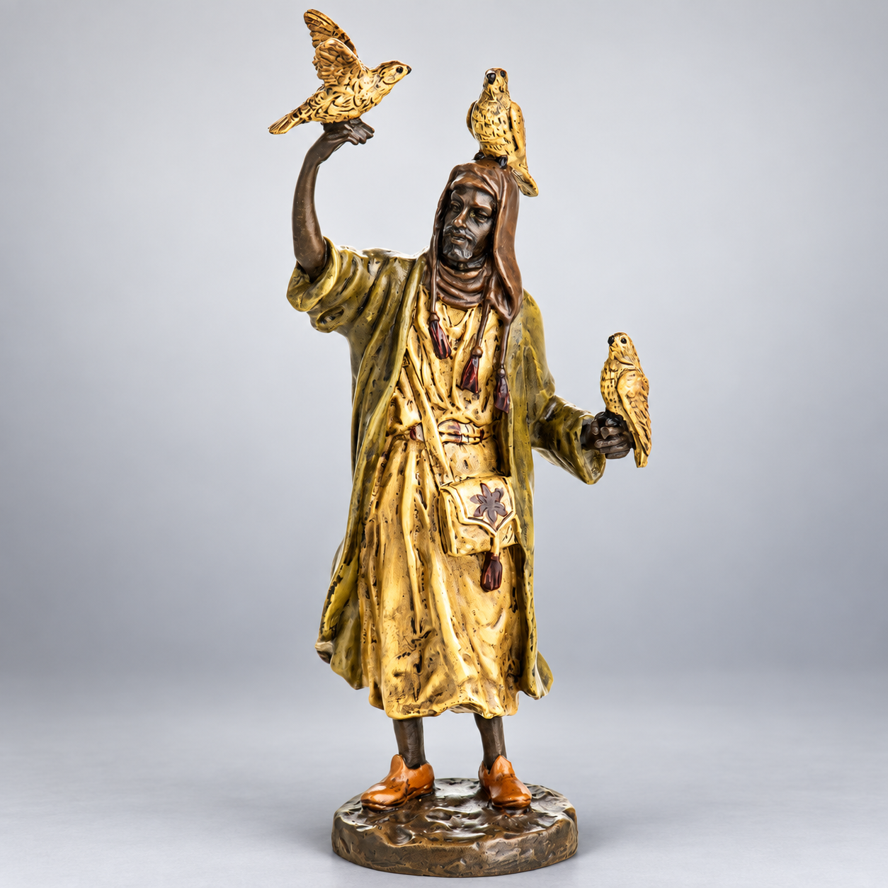Man with Birds Vienna Bronze Figurine – Cold Painted