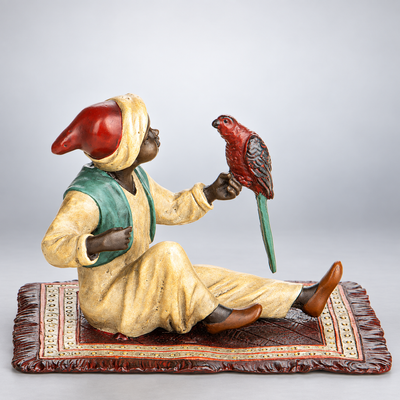 Boy with Parrot Vienna Bronze Figurine – Cold Painted
