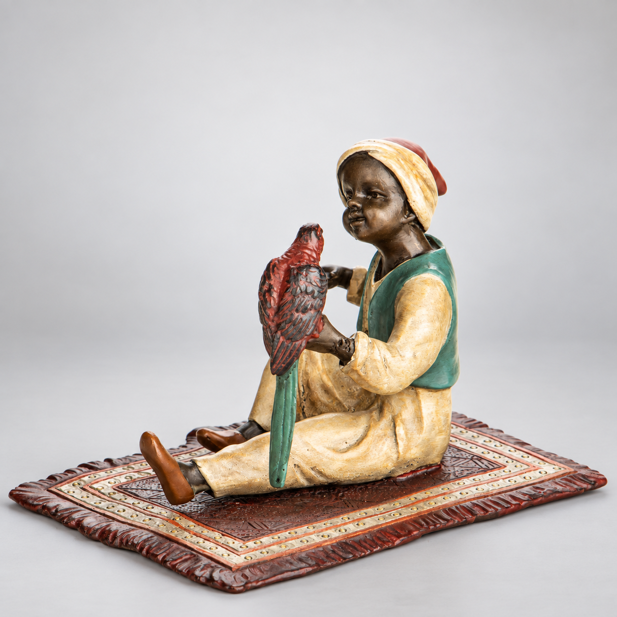 Boy with Parrot Vienna Bronze Figurine – Cold Painted