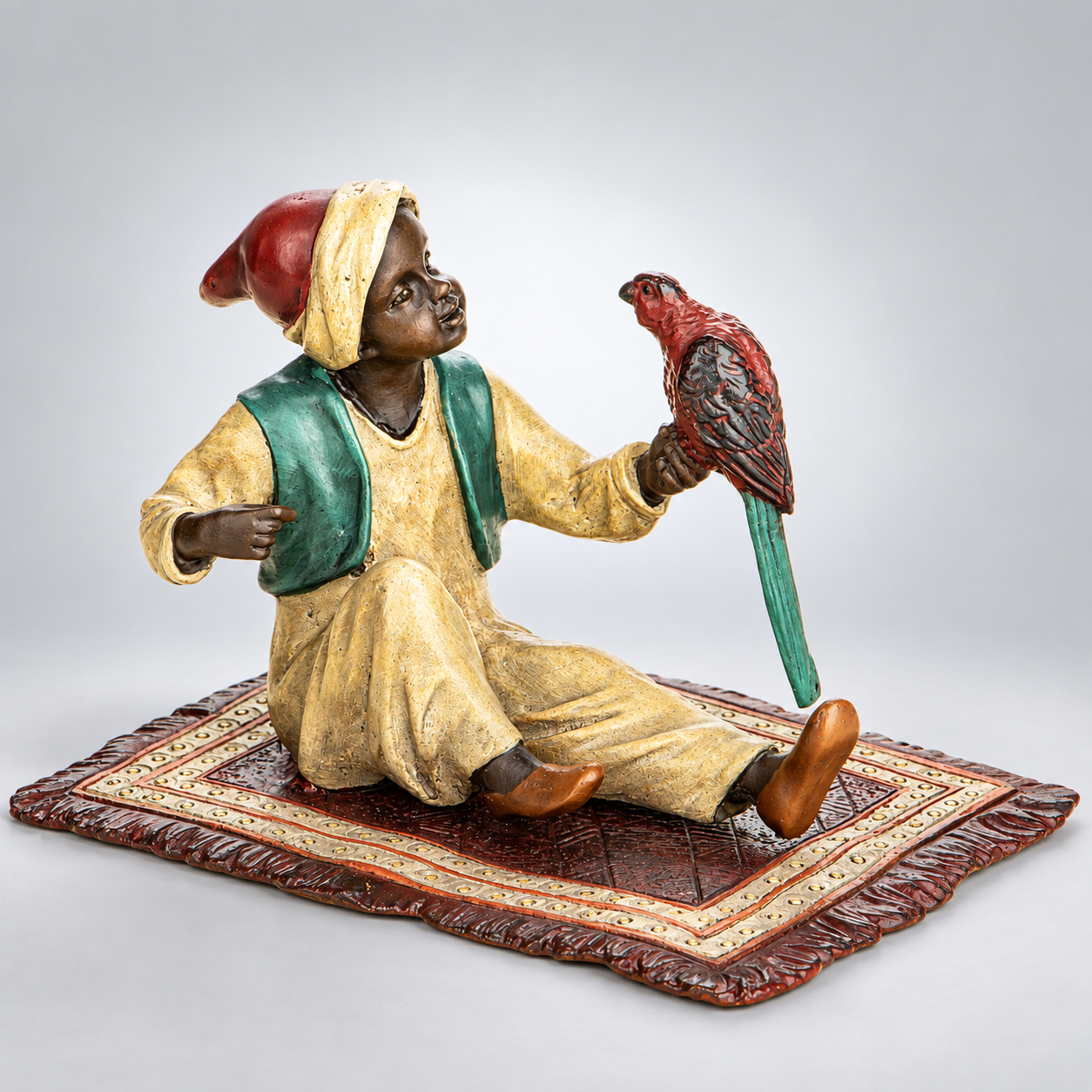 Boy with Parrot Vienna Bronze Figurine – Cold Painted