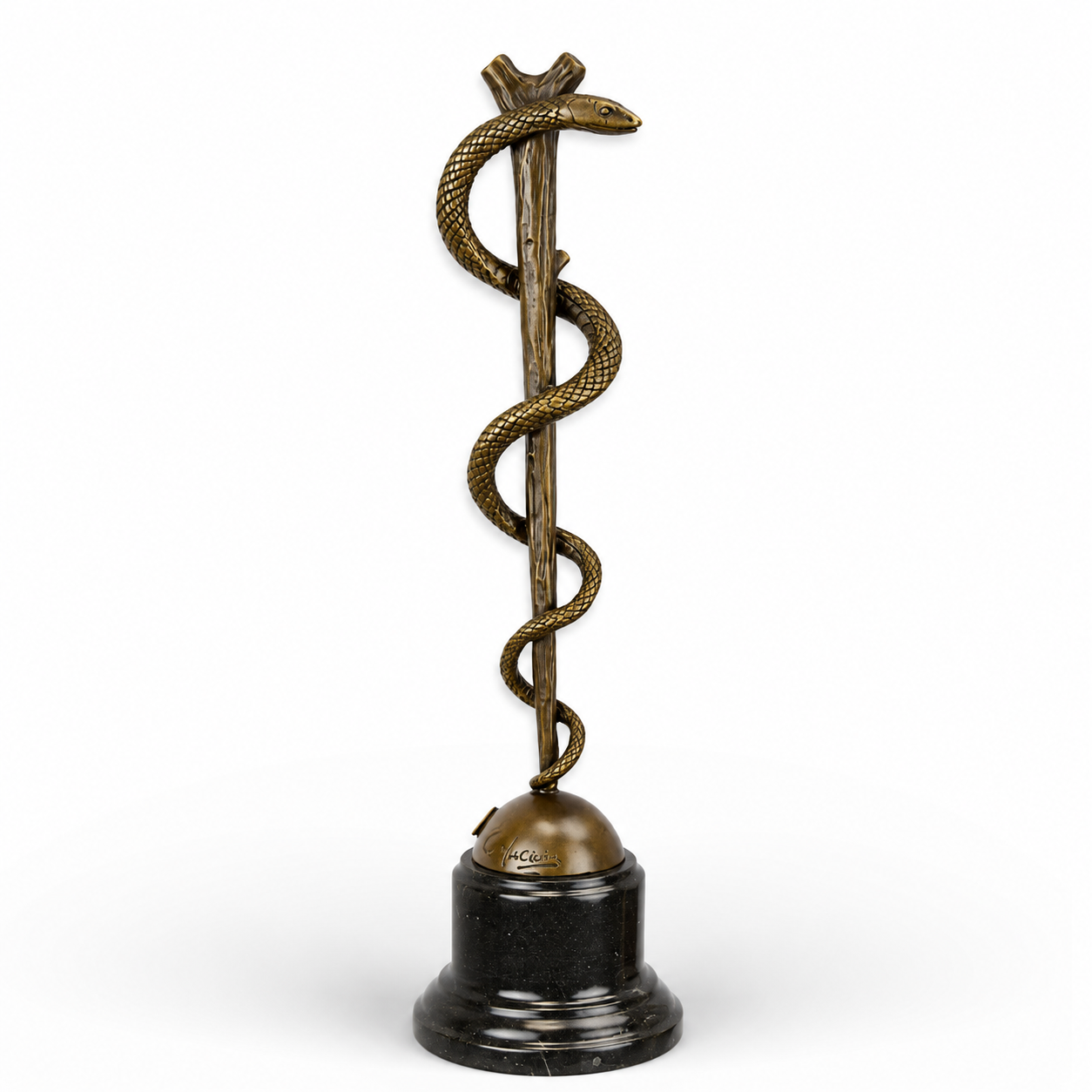 Caduceus Snake Staff | Handcrafted Bronze Decor | Unique Home Accent