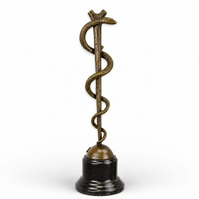 Caduceus Snake Staff | Handcrafted Bronze Decor | Unique Home Accent
