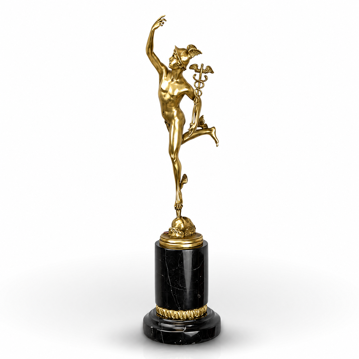 Polished Bronze Sculpture of Mercury on Marble Base, Mythology & Deity
