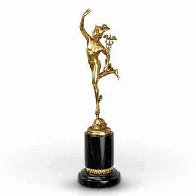 Polished Bronze Sculpture of Mercury on Marble Base, Mythology & Deity