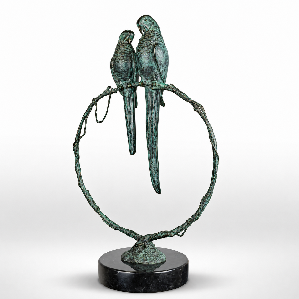 Tropical Serenade: Bronze Parrots on a Branch | Animal Sculptures