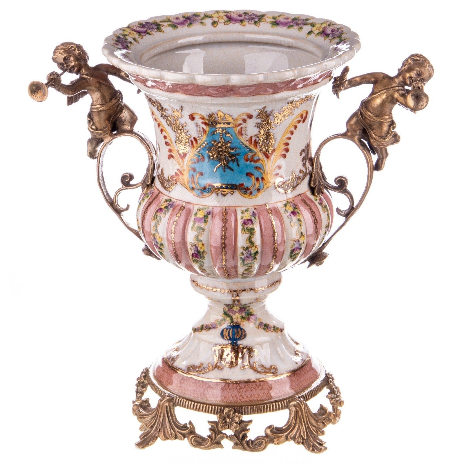 Cherub Handle Porcelain Urn | Handcrafted Porcelain Decor
