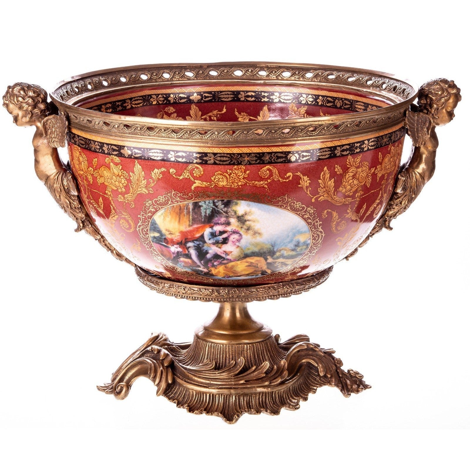 Rococo Cherub Pedestal Bowl | Handcrafted Bronze Decor