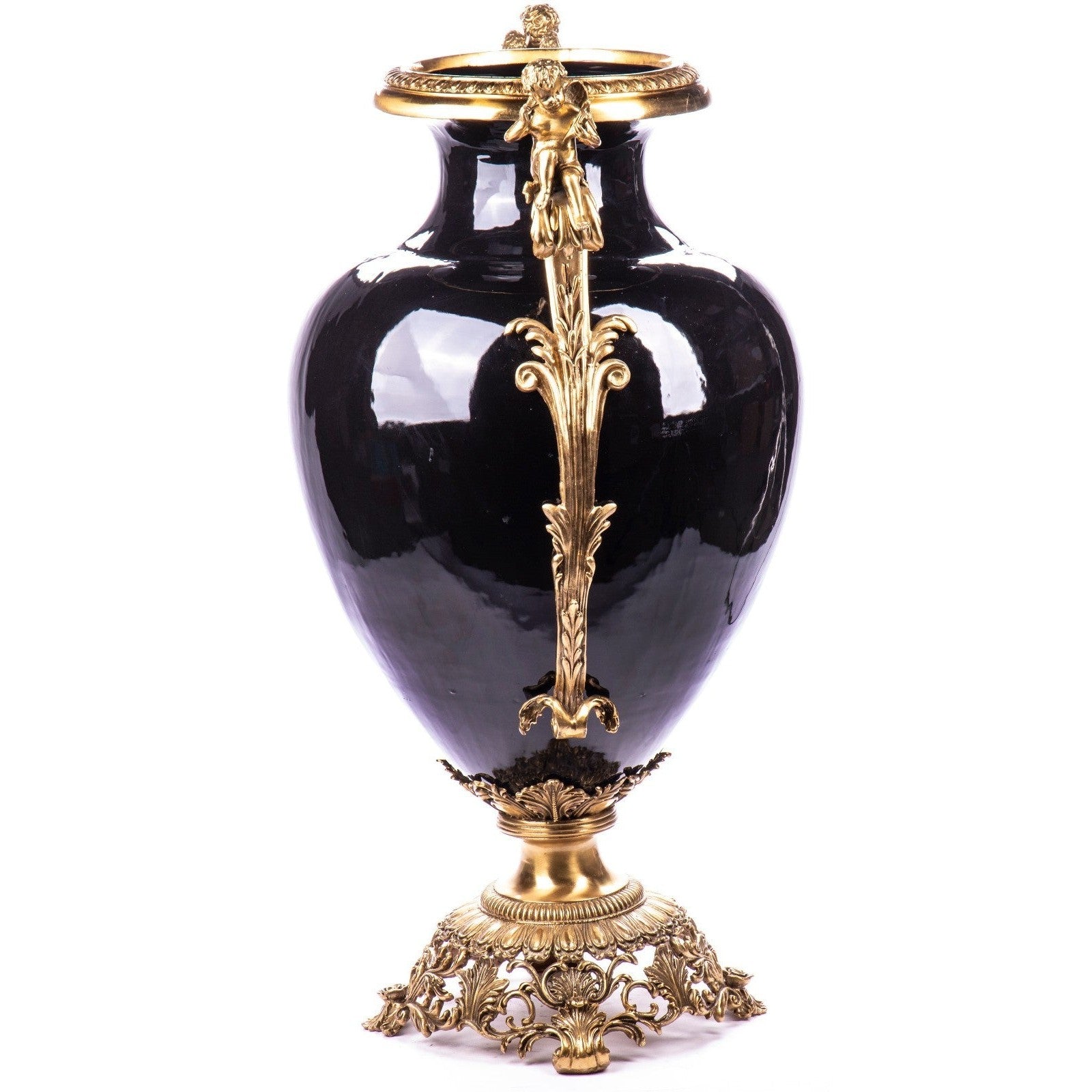 Rococo Cherub Urn Vase | Handcrafted Brass Decor