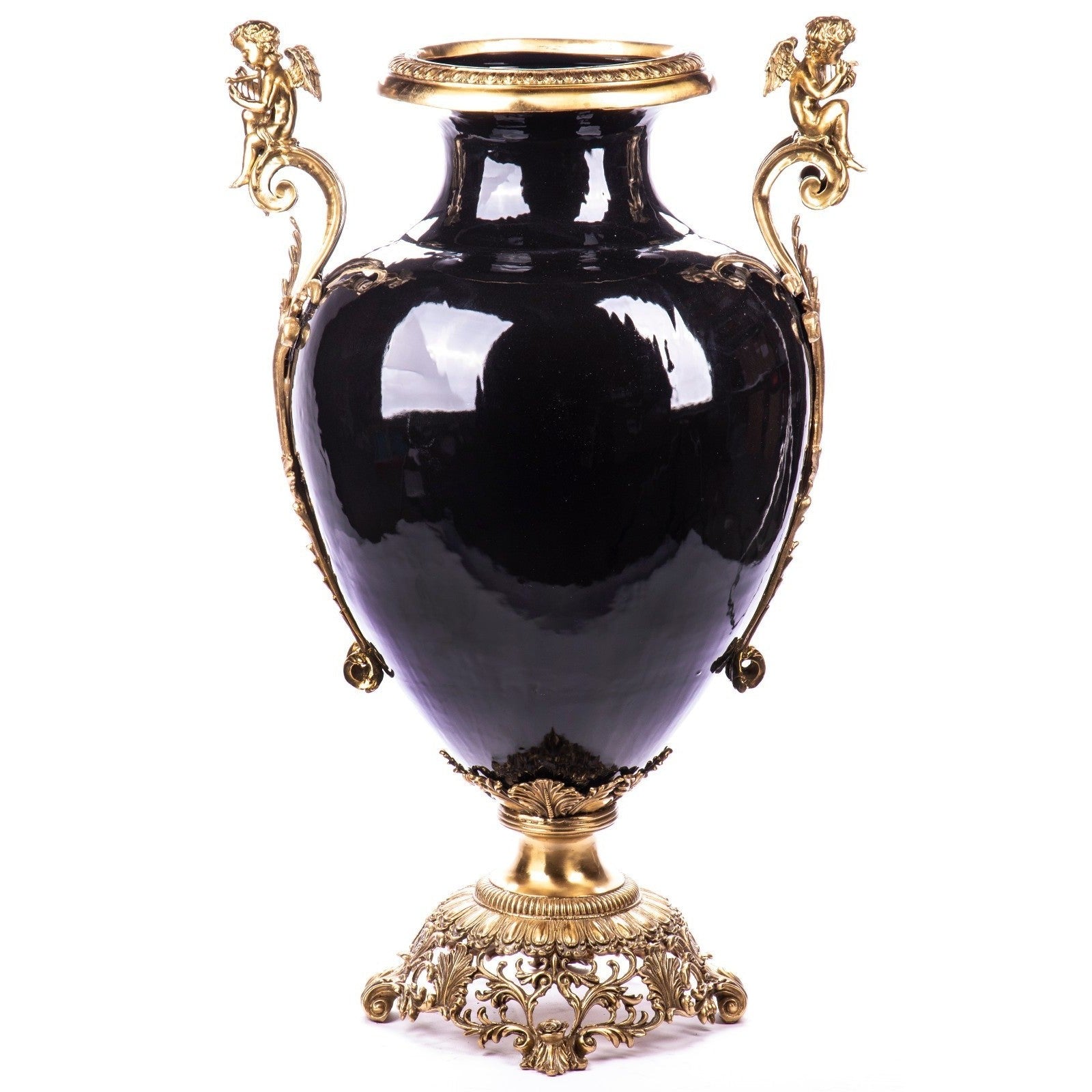 Rococo Cherub Urn Vase | Handcrafted Brass Decor