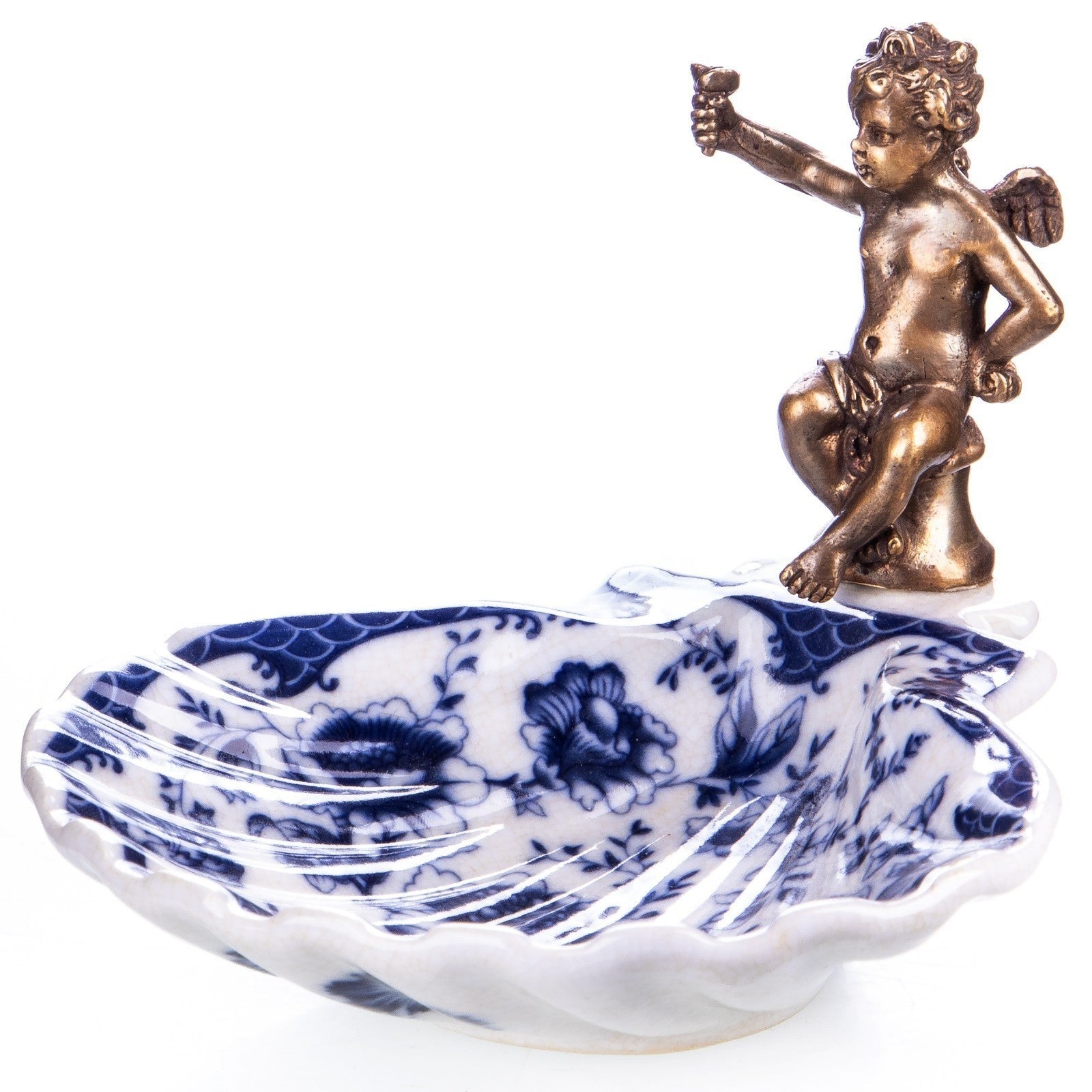 Cherub Blue Porcelain Bowl | Handcrafted Bronze Decor