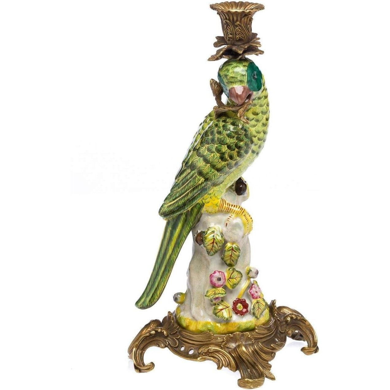Parrot Candle Holder Statue | Handcrafted Porcelain Decor