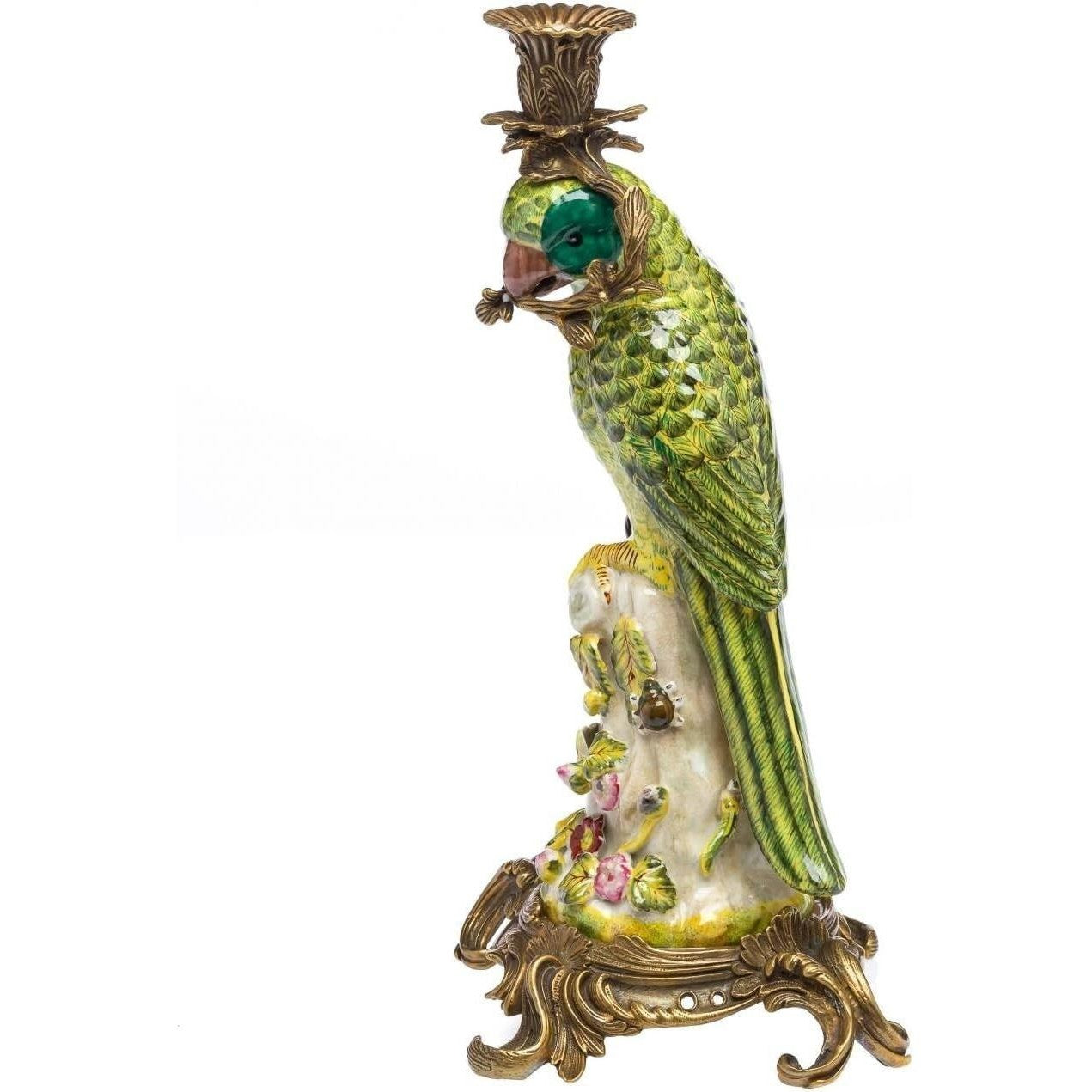 Parrot Candle Holder Statue | Handcrafted Porcelain Decor