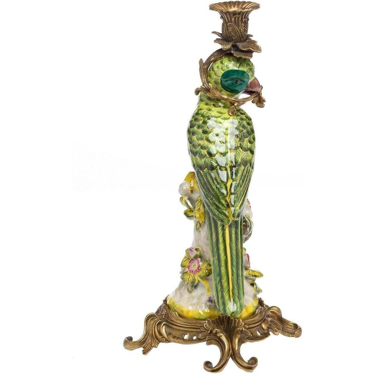 Parrot Candle Holder Statue | Handcrafted Porcelain Decor