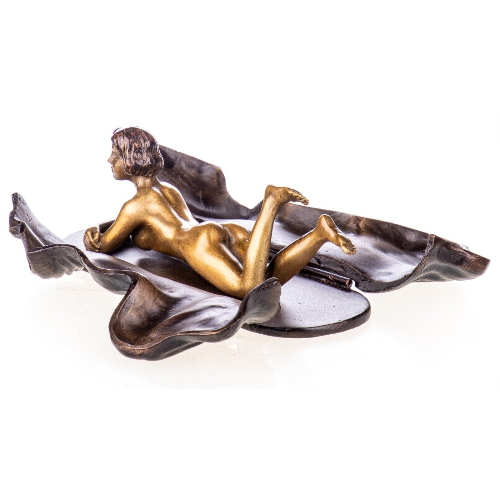 Reclining Woman Leaf Sculpture | Handcrafted Bronze Decor