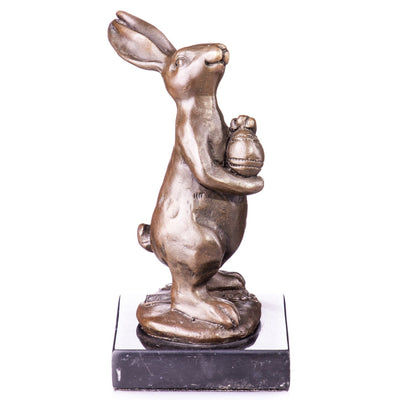 Rabbit Holding Egg Statue | Handcrafted Bronze Decor