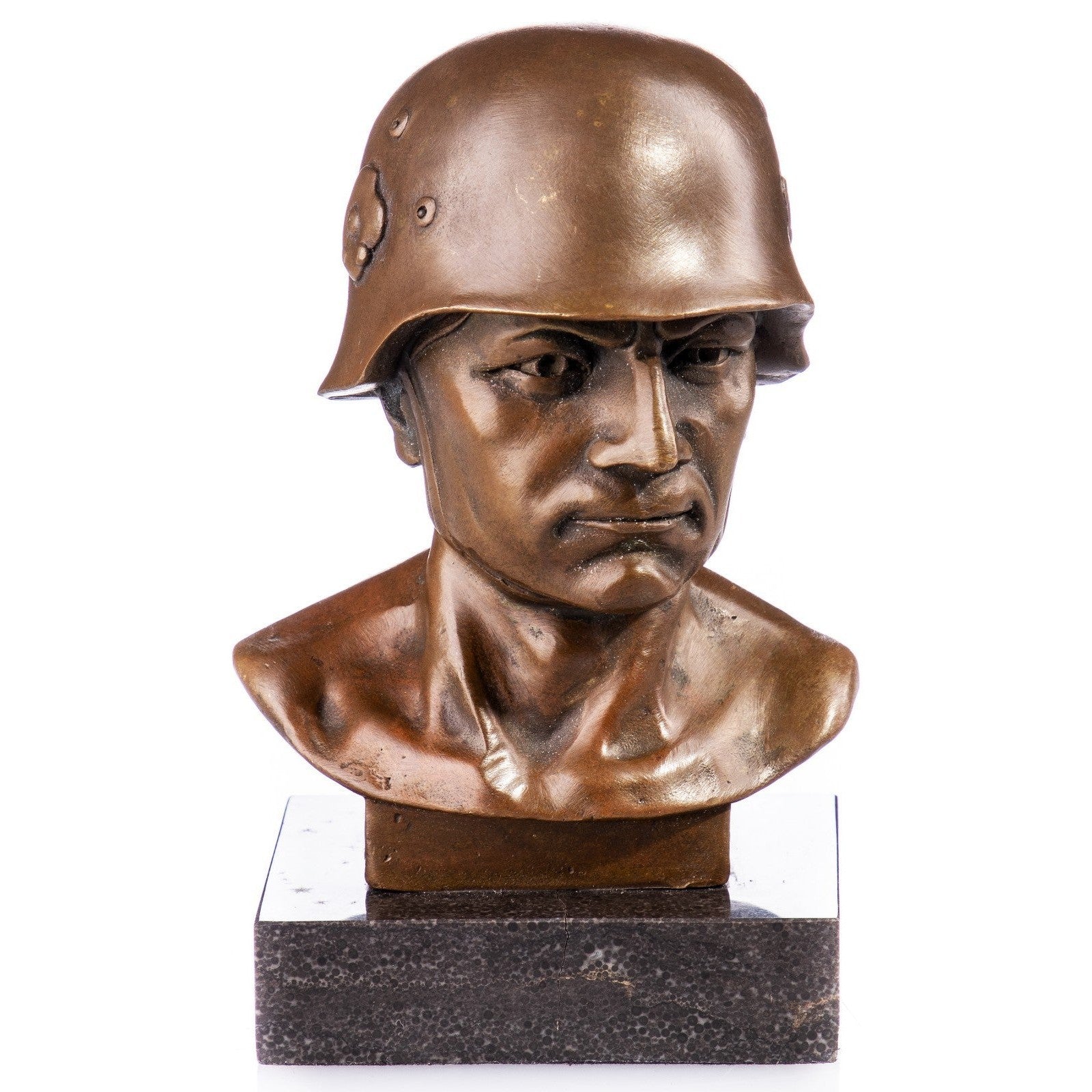 Military Helmet Bust Sculpture | Handcrafted Bronze Decor