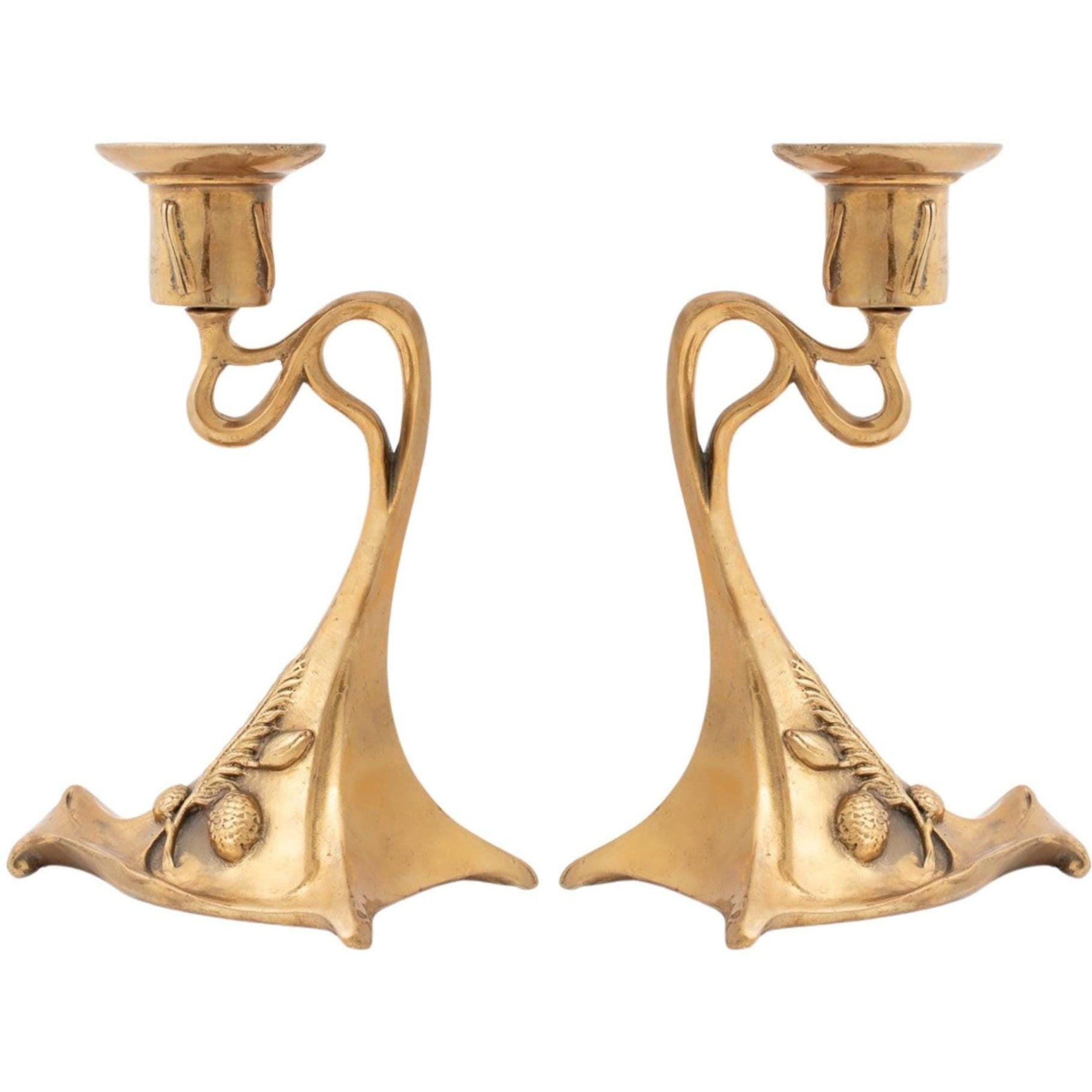 Art Nouveau Candle Holder Pair | Handcrafted Bronze Decor