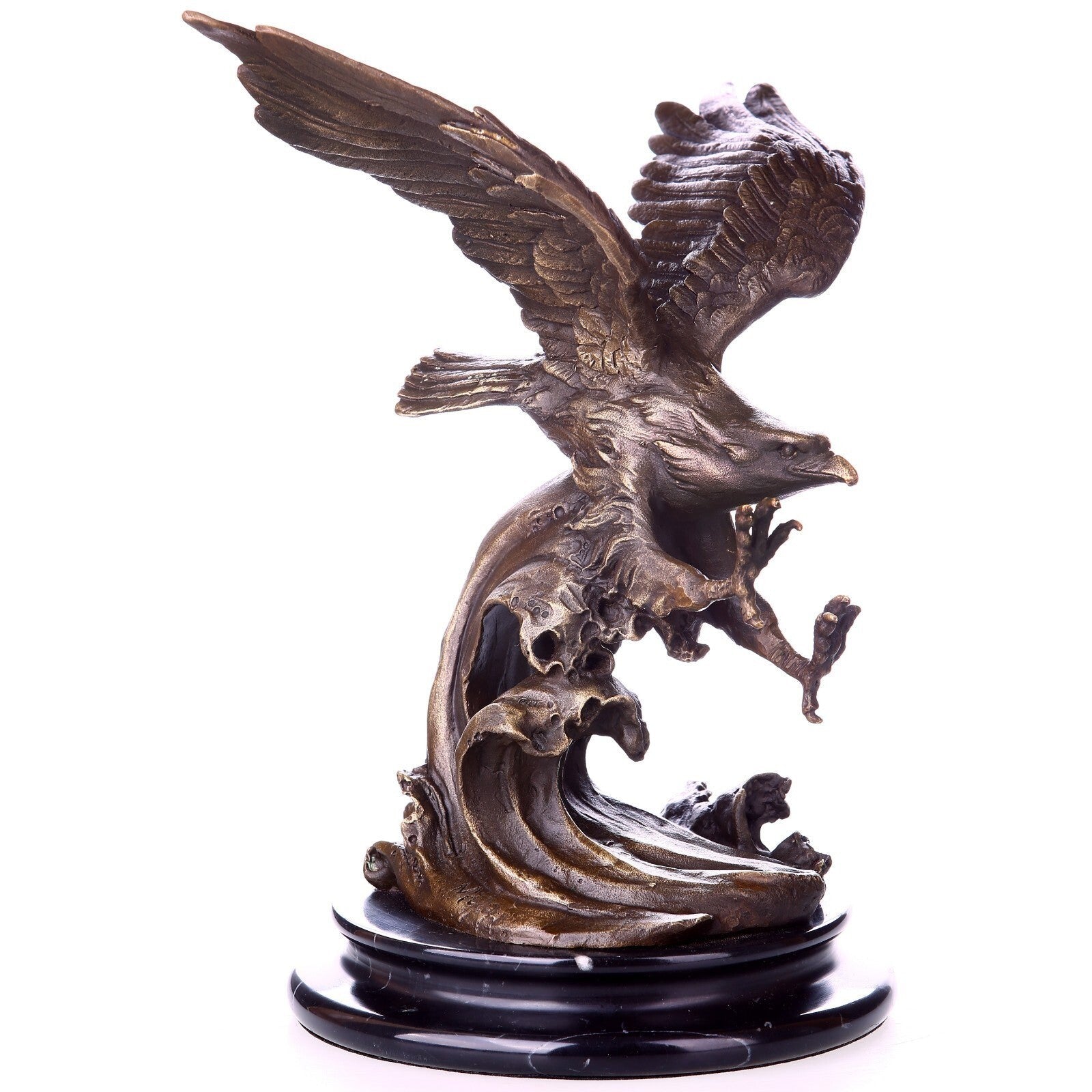 Flying Eagle Wave Sculpture | Handcrafted Bronze Decor