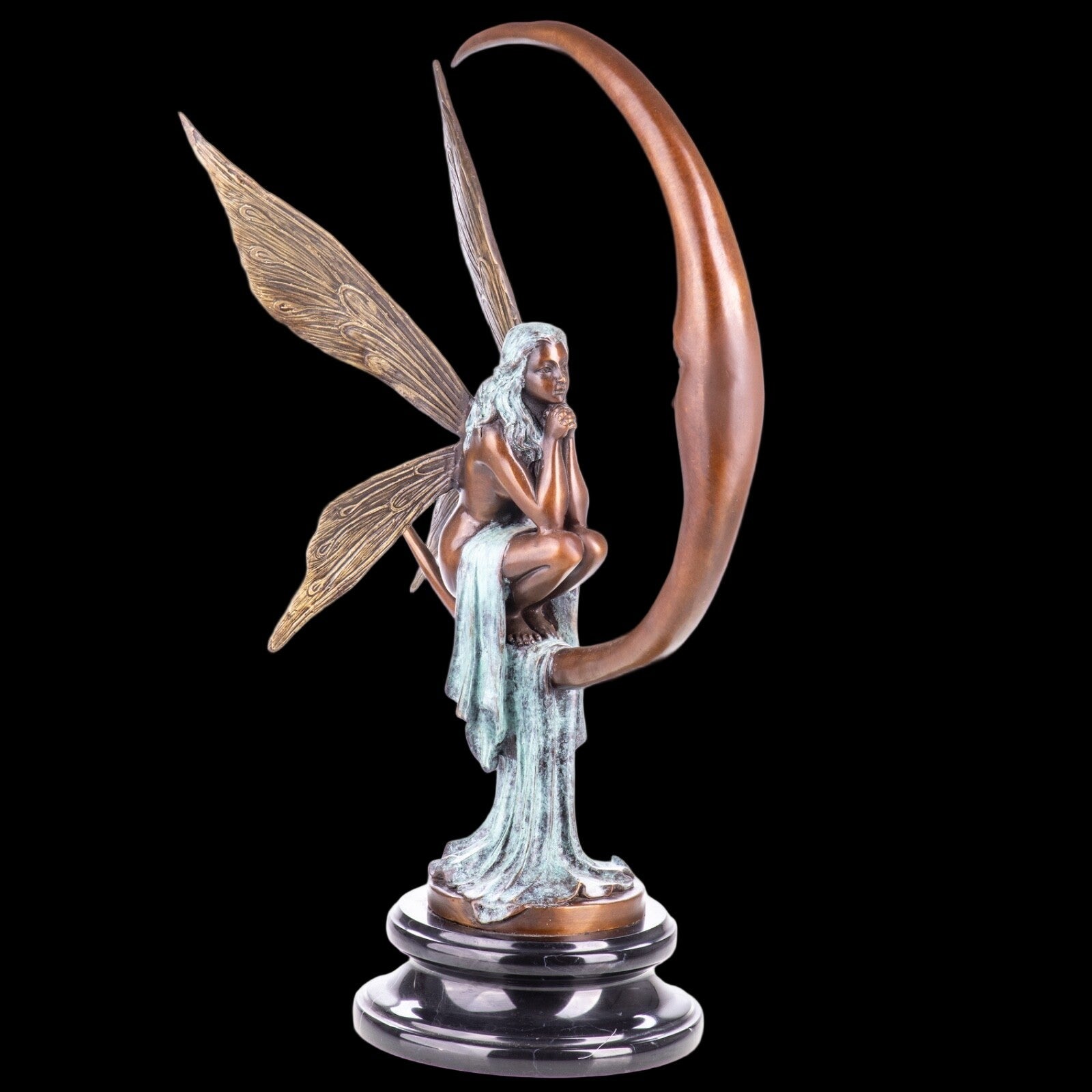 Fairy Moon Sculpture | Handcrafted Bronze Decor | Unique Home Accent