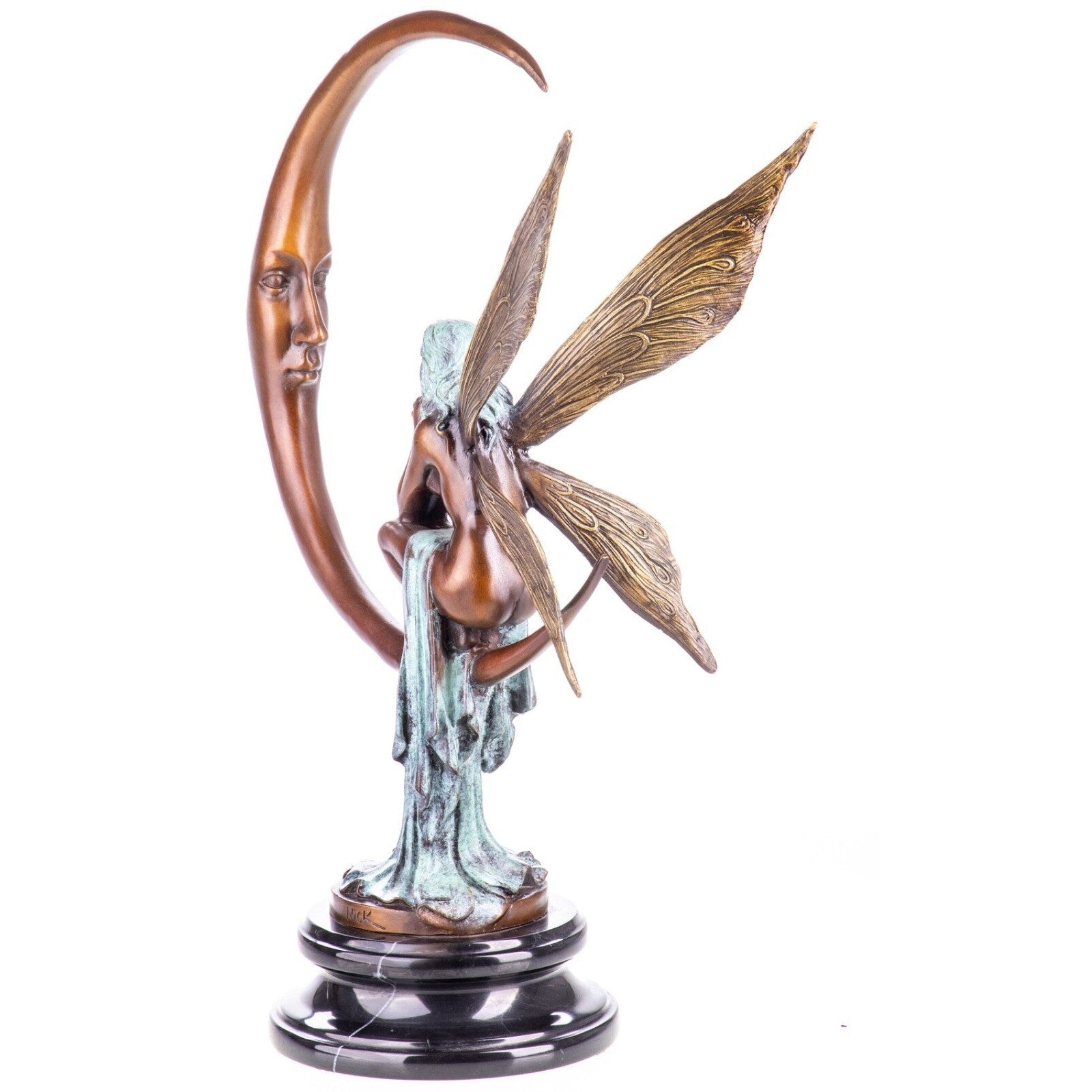 Fairy Moon Sculpture | Handcrafted Bronze Decor | Unique Home Accent