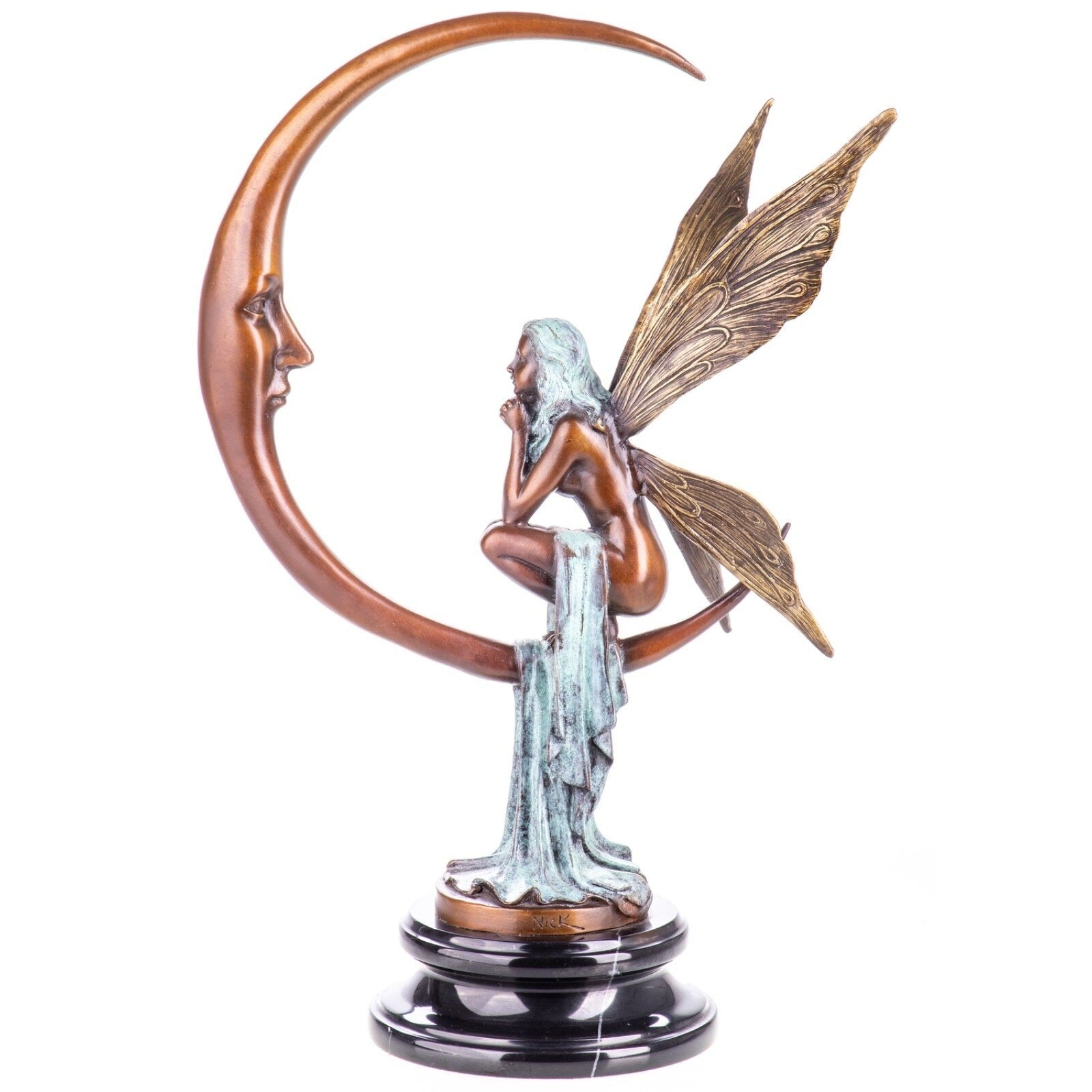 Fairy Moon Sculpture | Handcrafted Bronze Decor | Unique Home Accent
