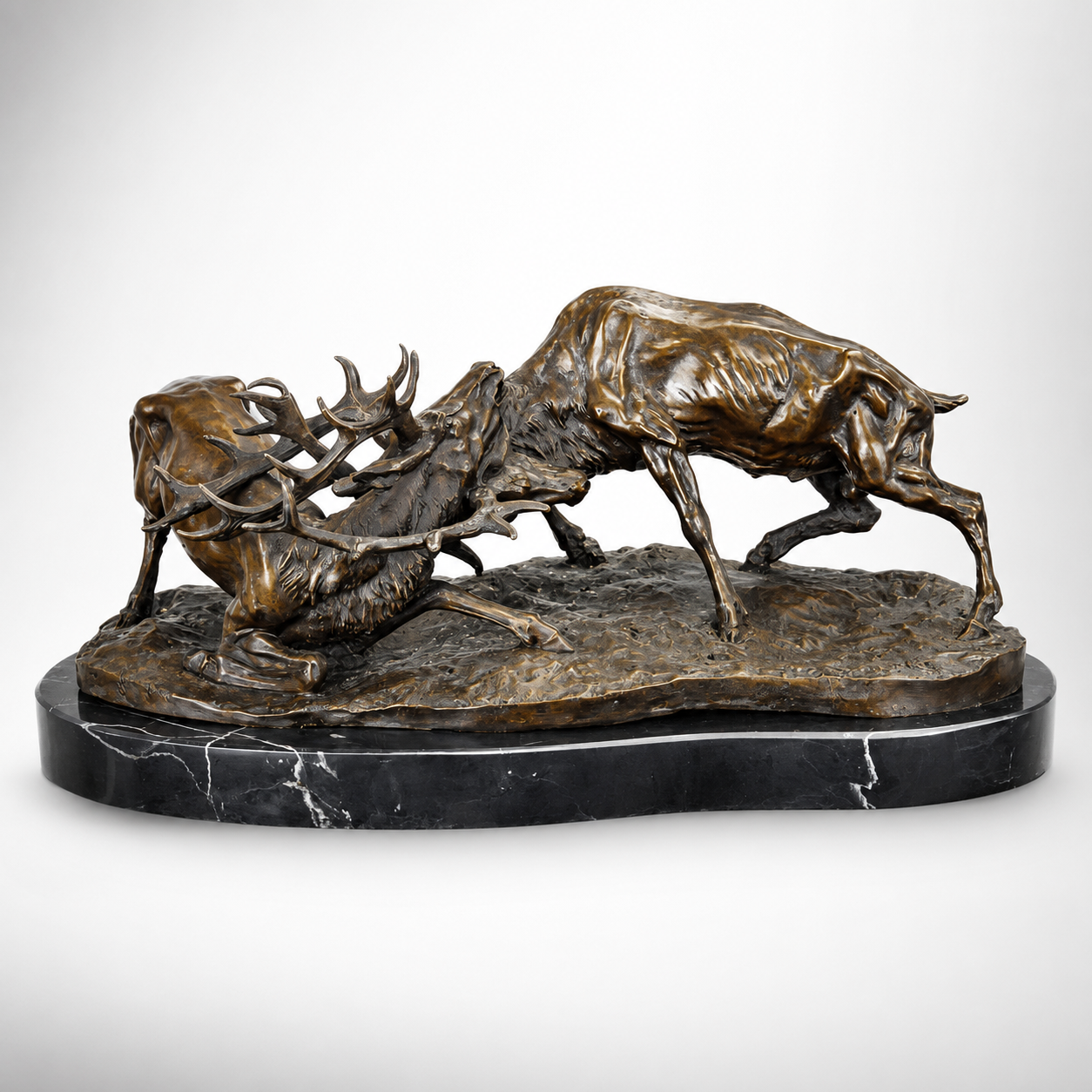 Fighting Deer Pair Sculpture | Handcrafted Bronze Decor