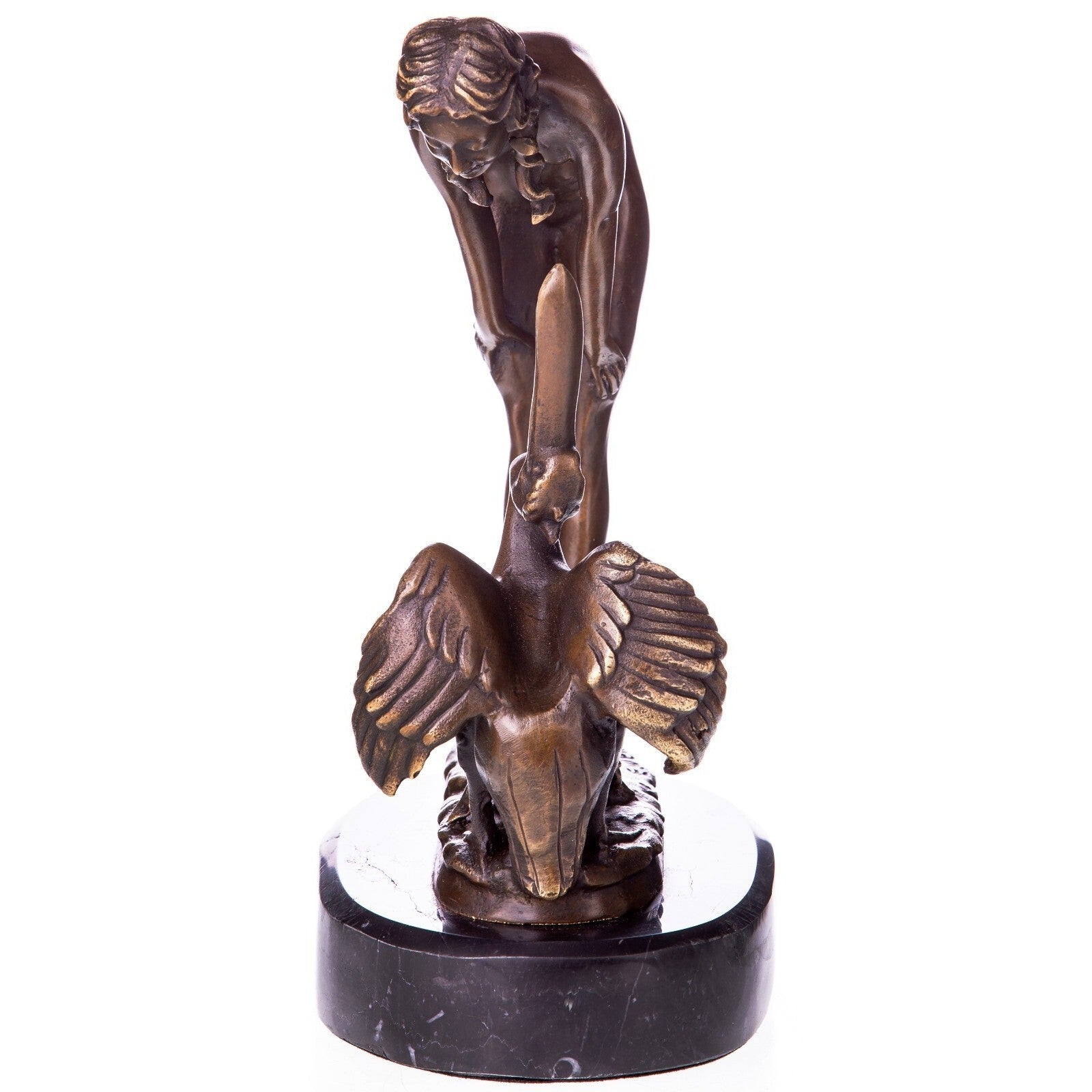Woman Feeding Swan Sculpture | Handcrafted Bronze Decor