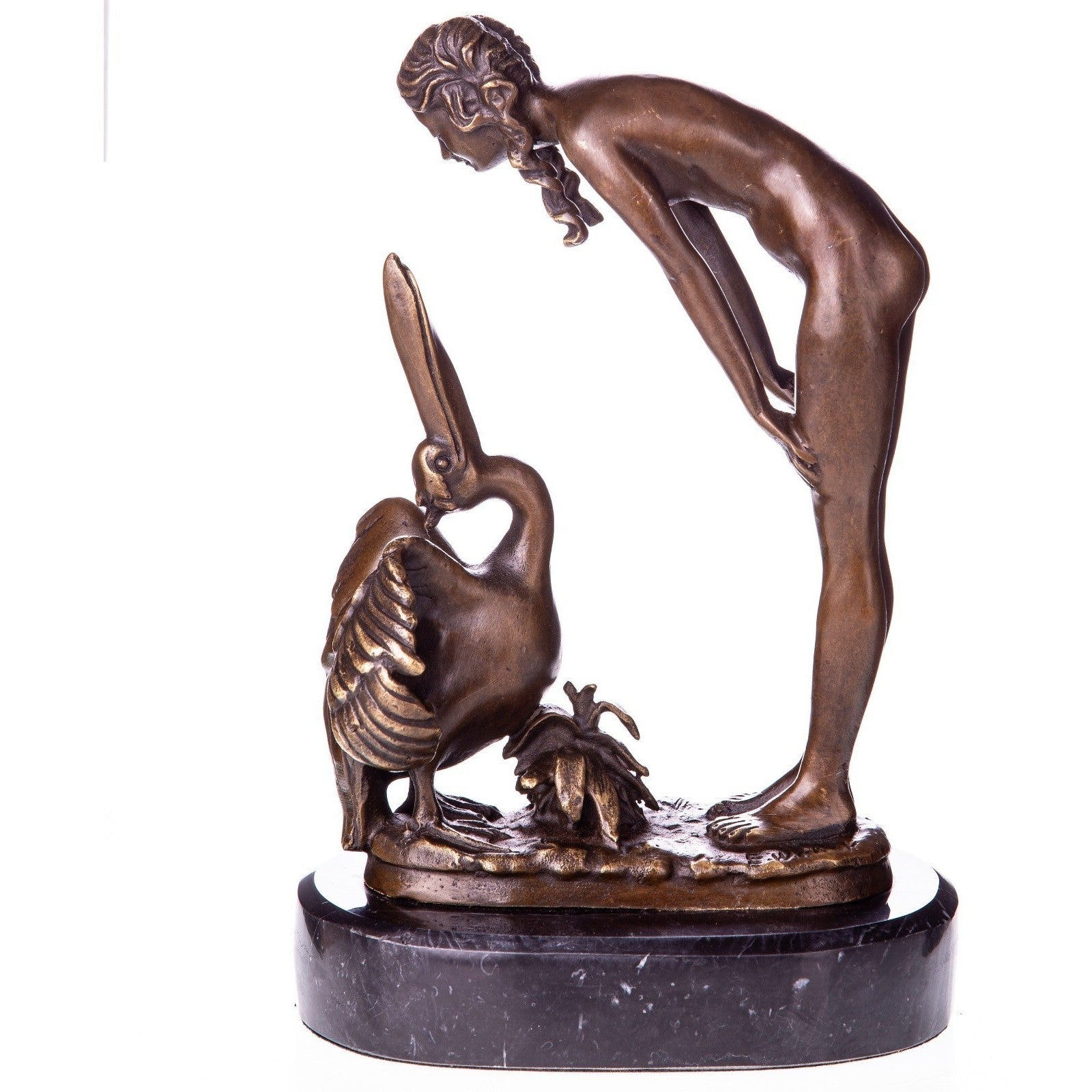 Woman Feeding Swan Sculpture | Handcrafted Bronze Decor