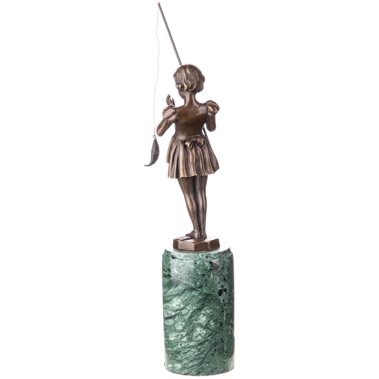 Girl Fishing Figurine | Handcrafted Bronze Decor
