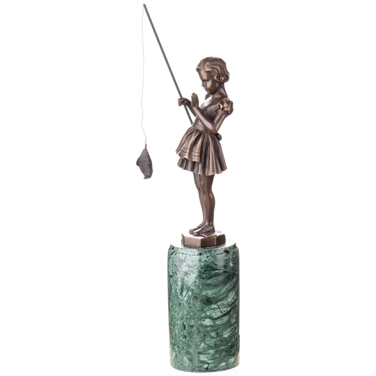 Girl Fishing Figurine | Handcrafted Bronze Decor