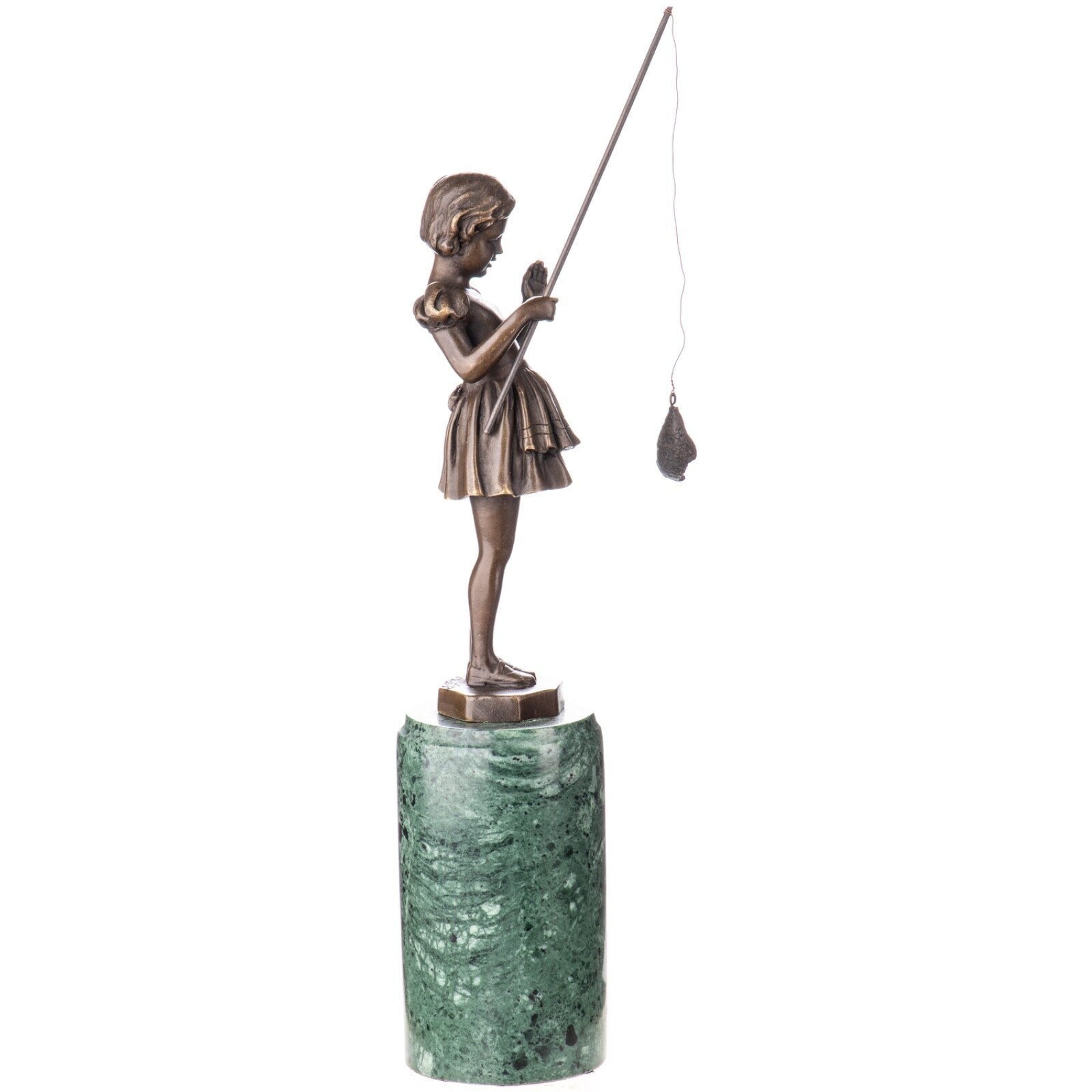 Girl Fishing Figurine | Handcrafted Bronze Decor