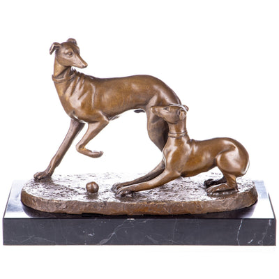 Greyhound Pair Sculpture | Handcrafted Bronze Decor