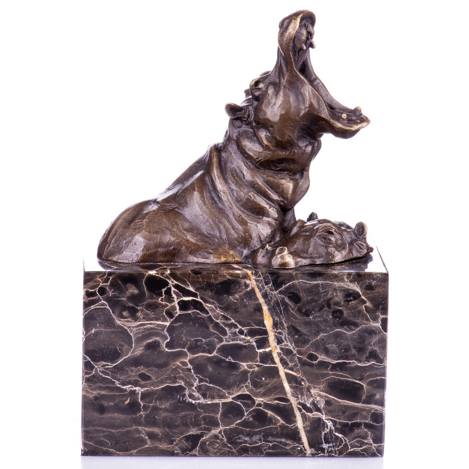 Bronze Hippopotamus Sculpture on Marble Base | Figurines & Statues