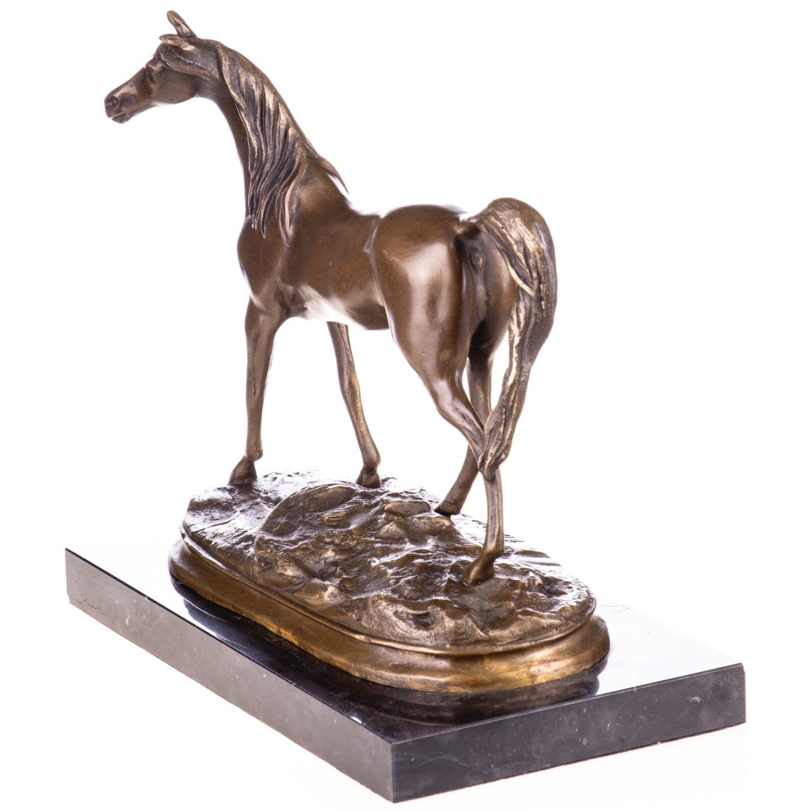 Bronze Horse Sculpture – Elegant Standing Stallion on Marble Base –