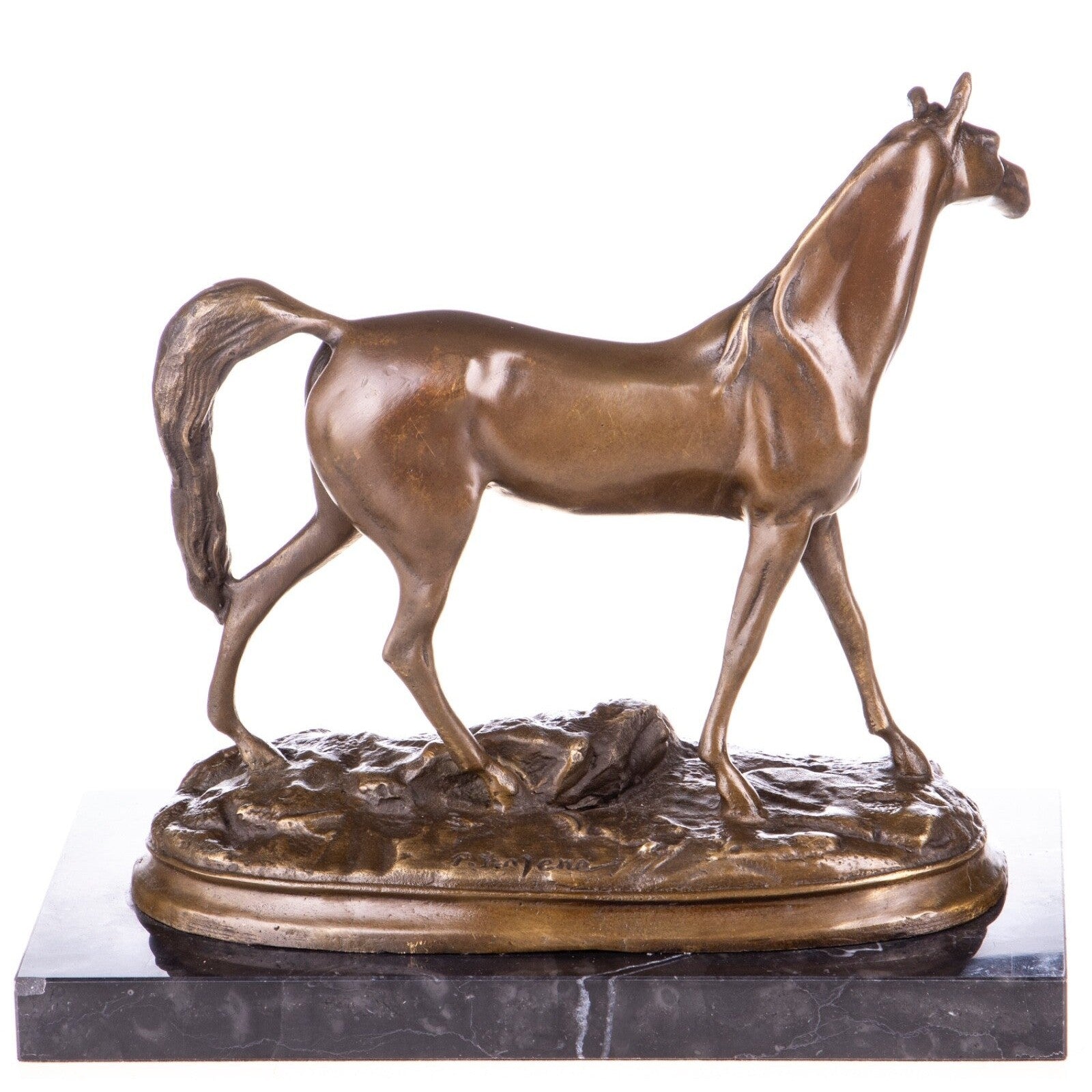Bronze Horse Sculpture – Elegant Standing Stallion on Marble Base –