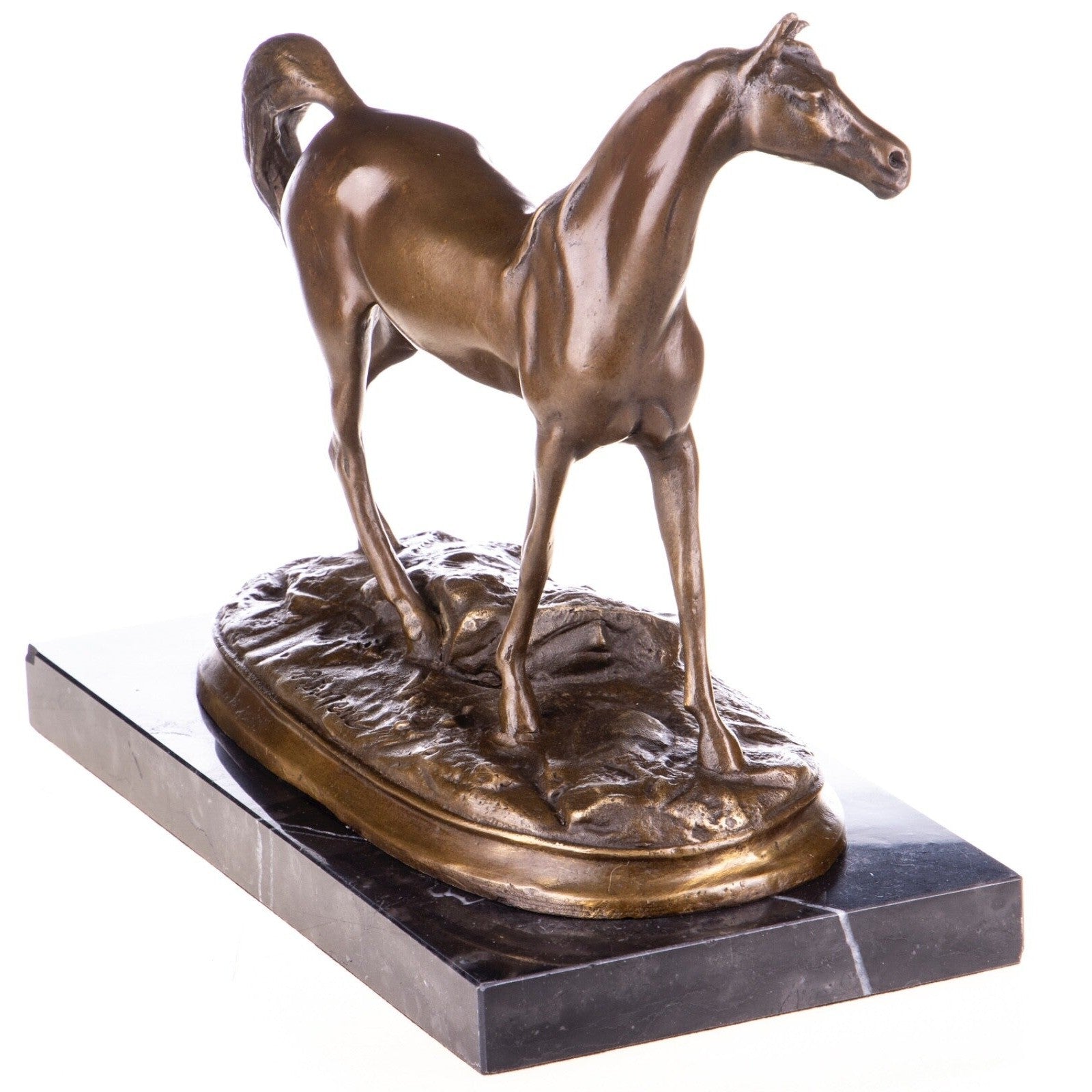 Bronze Horse Sculpture – Elegant Standing Stallion on Marble Base –