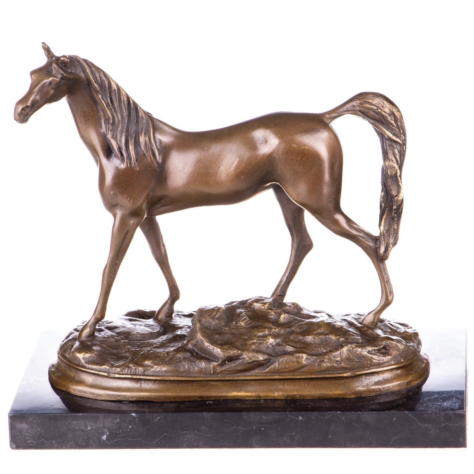 Bronze Horse Sculpture – Elegant Standing Stallion on Marble Base –