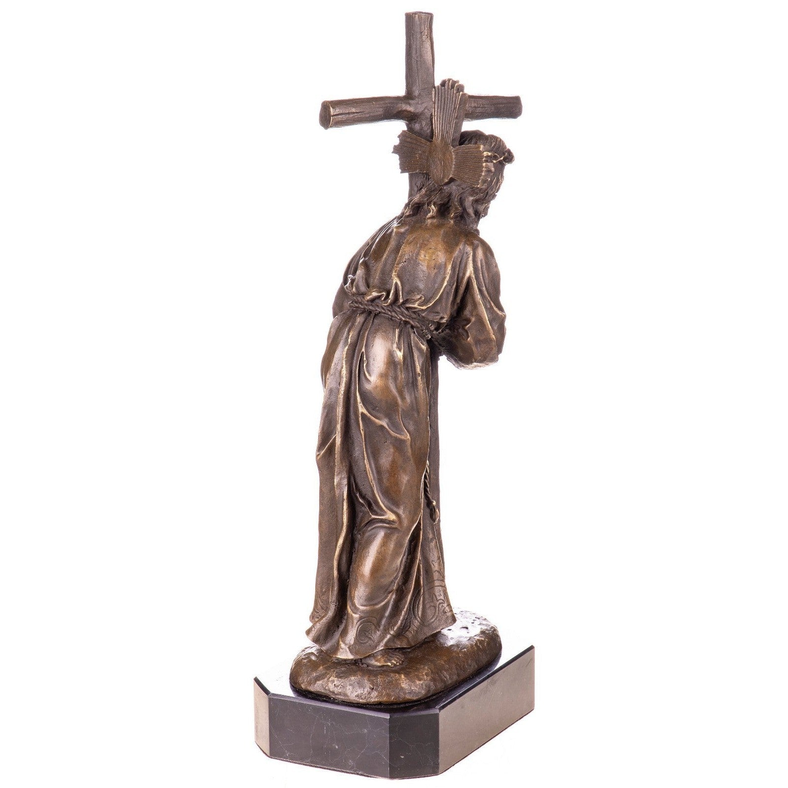 Bronze Jesus Carrying the Cross Sculpture on Marble Base