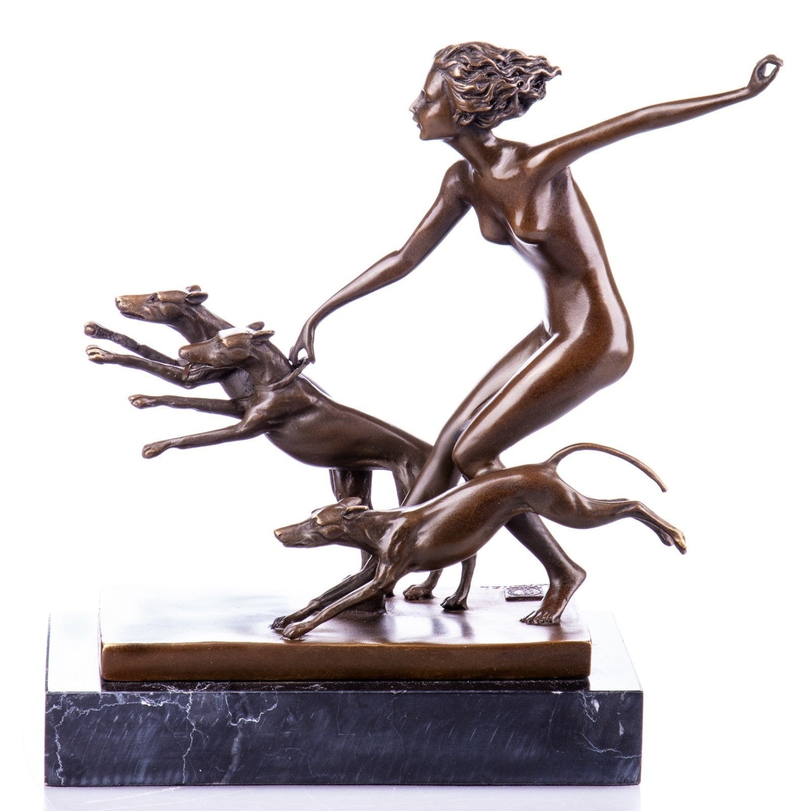 Bronze Lady with Greyhounds | Animal Sculptures | Home Decor