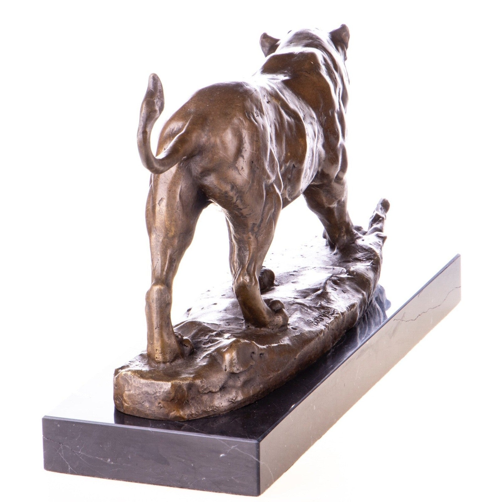 Bronze Lioness Sculpture – Powerful Walking Big Cat on Marble Base –