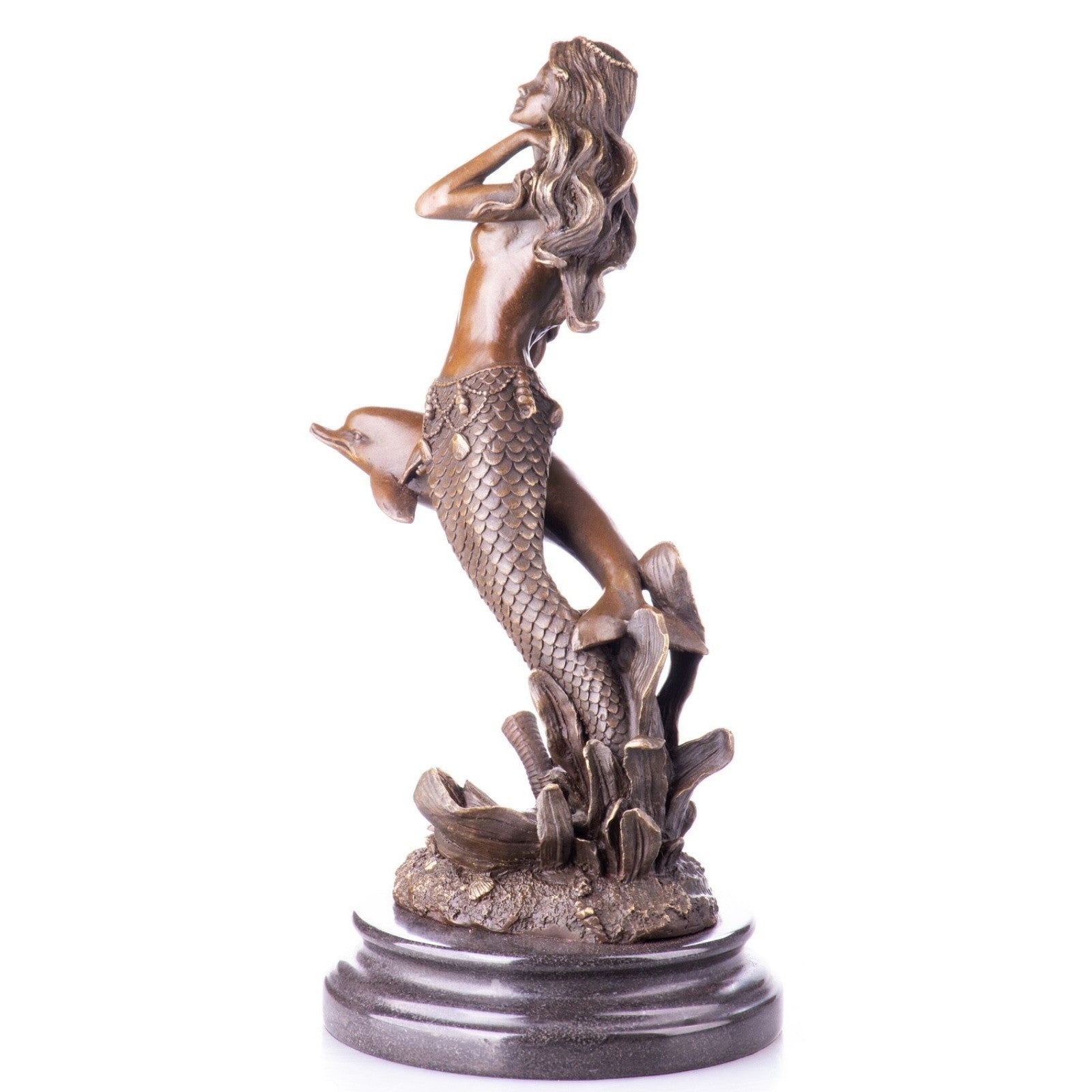 Bronze Mermaid Sculpture with Dolphin | Animal Sculptures