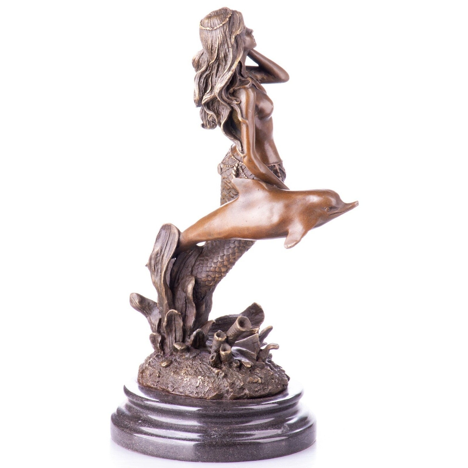 Bronze Mermaid Sculpture with Dolphin | Animal Sculptures