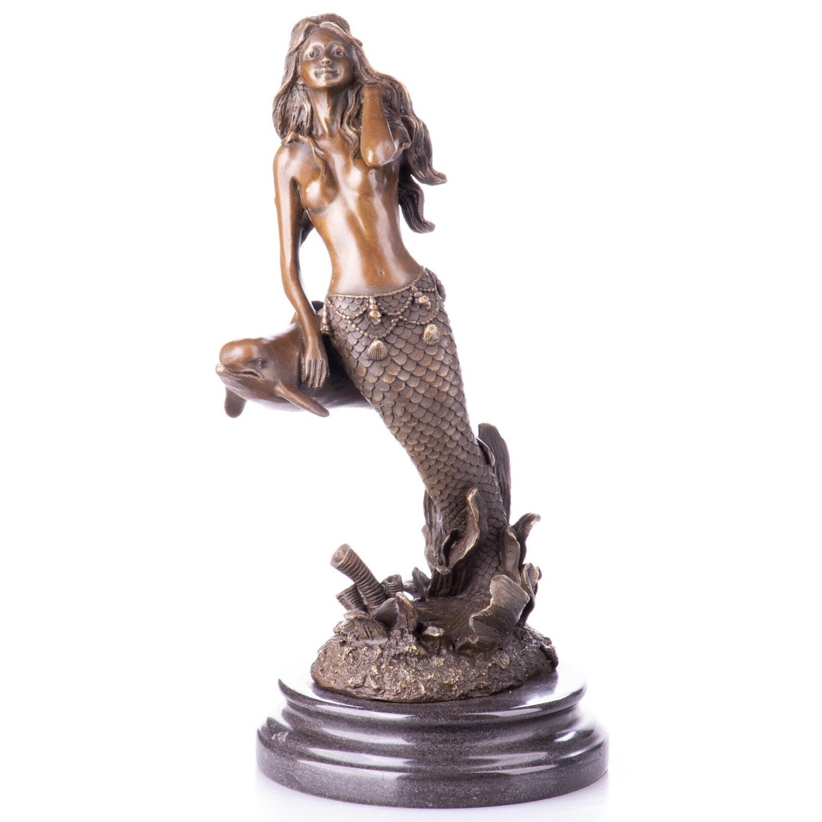 Bronze Mermaid Sculpture with Dolphin | Animal Sculptures
