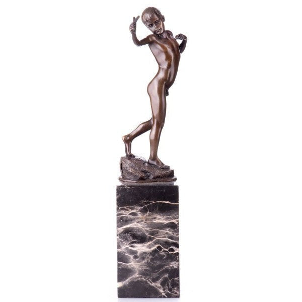 Bronze Nude Boy with Lizard Sculpture | Animal Sculptures