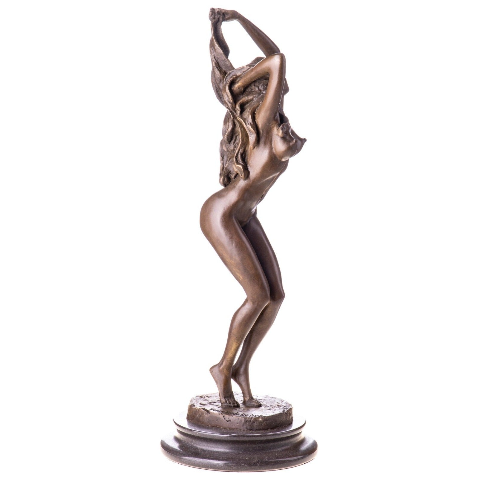 Bronze Nude Female Sculpture – Elegant Standing Woman Figure on Marble