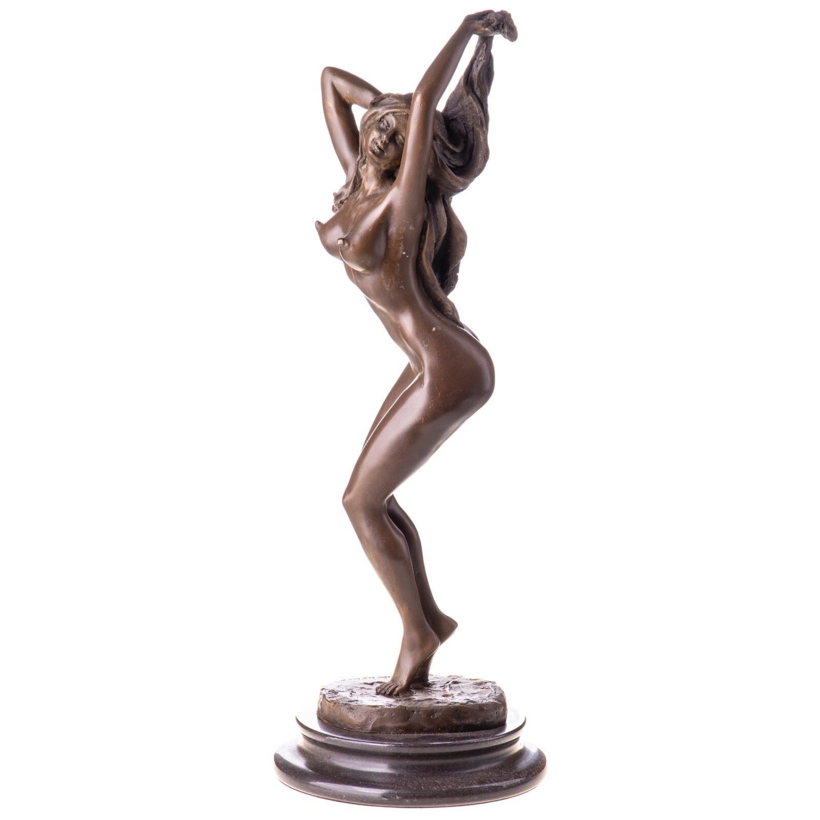 Bronze Nude Female Sculpture – Elegant Standing Woman Figure on Marble