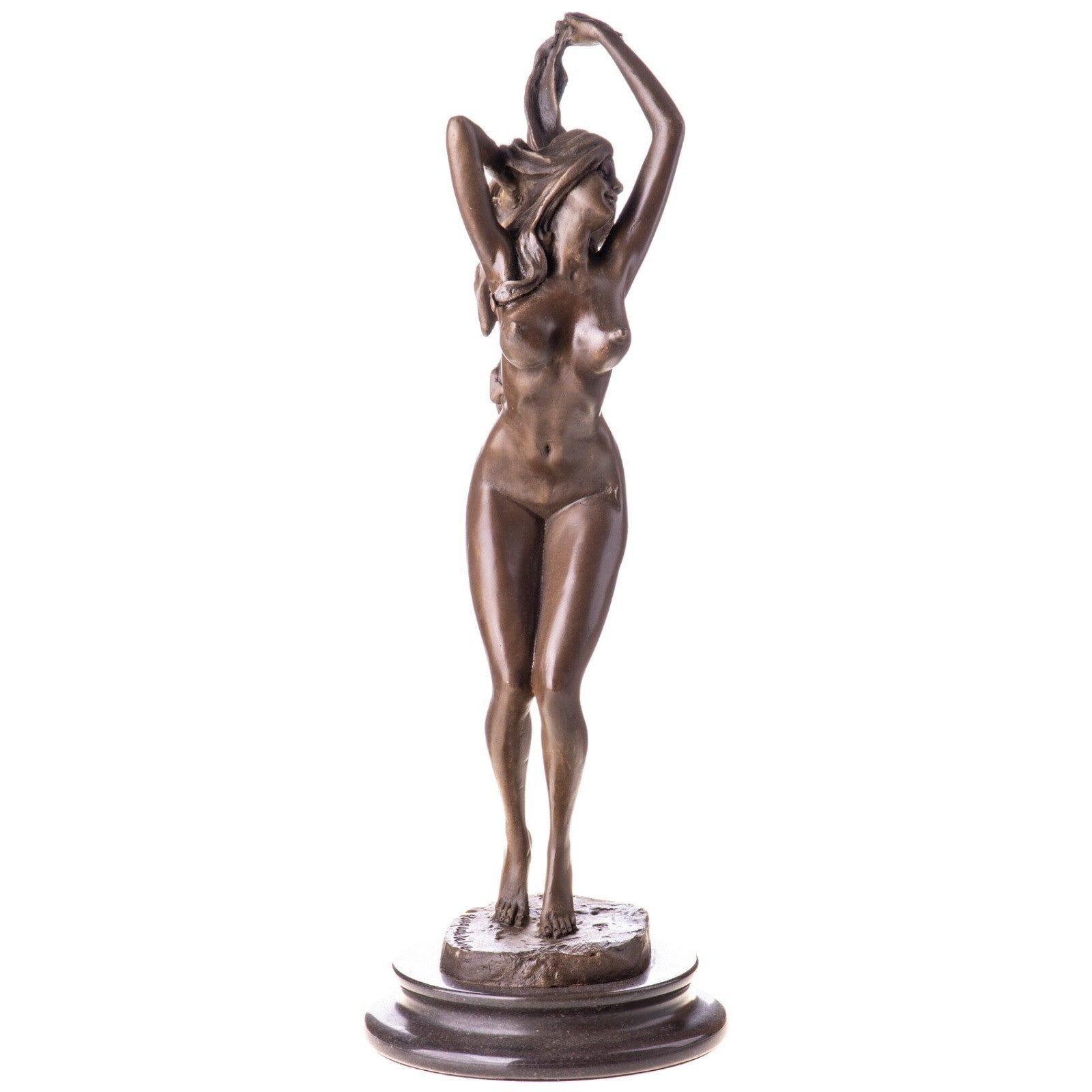 Bronze Nude Female Sculpture – Elegant Standing Woman Figure on Marble