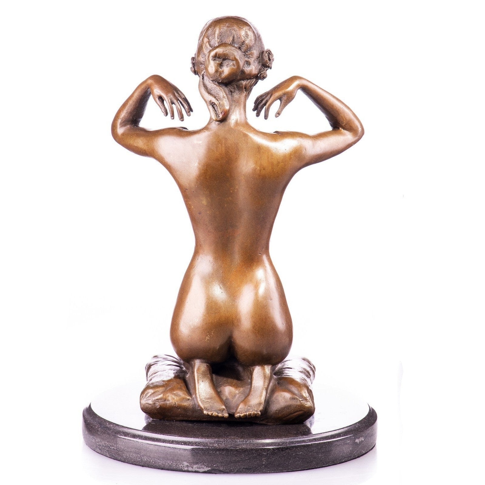 Bronze Nude Kneeling Woman Art Nouveau Style Sculpture on Marble Base